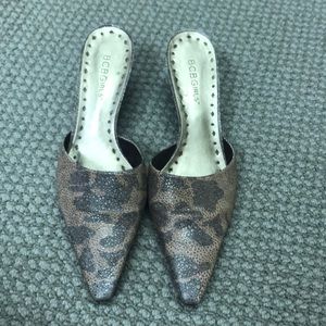 BCBGirls mules. Tiger print.